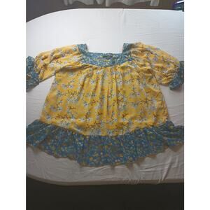 Suzanne Betro Floral Baby Doll Blouse Square neck Womens size 1X